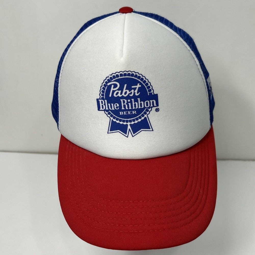 Pabst Blue Ribbon Curved Bill Cap Hat Trucker Royal Red Mesh Adjustable Snapback
